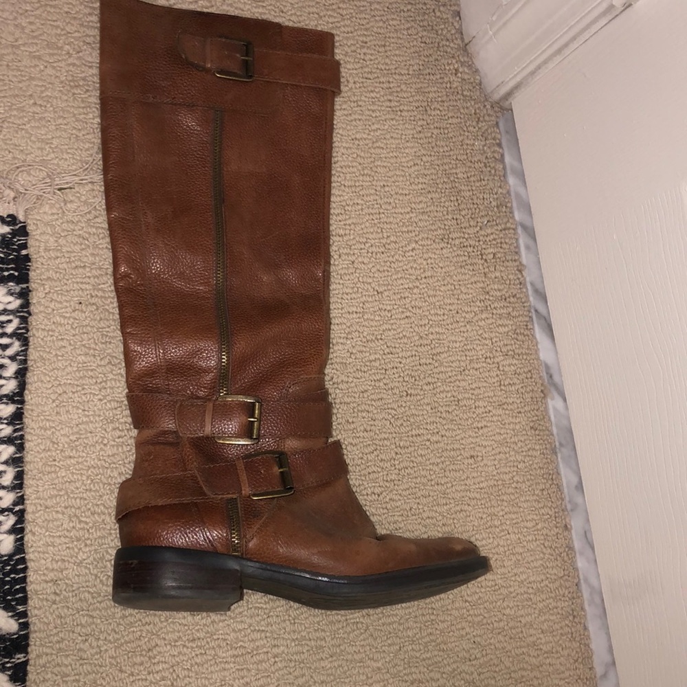 Brown leather knee boots